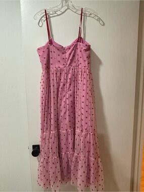 Betsey Johnson Pink Tiered Heart-Print Spaghetti Strap Dress
